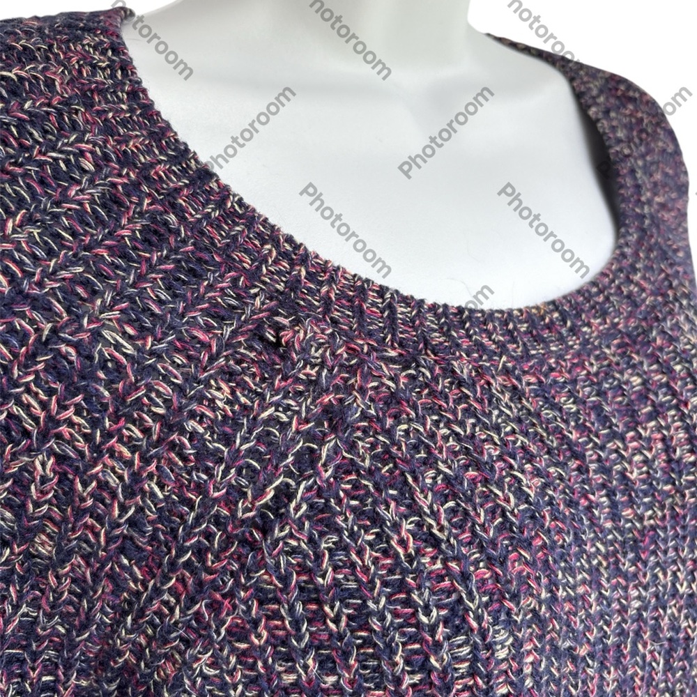 Faded Glory Women's Loose and Cozy Knit Sweater - Navy and Pink - L